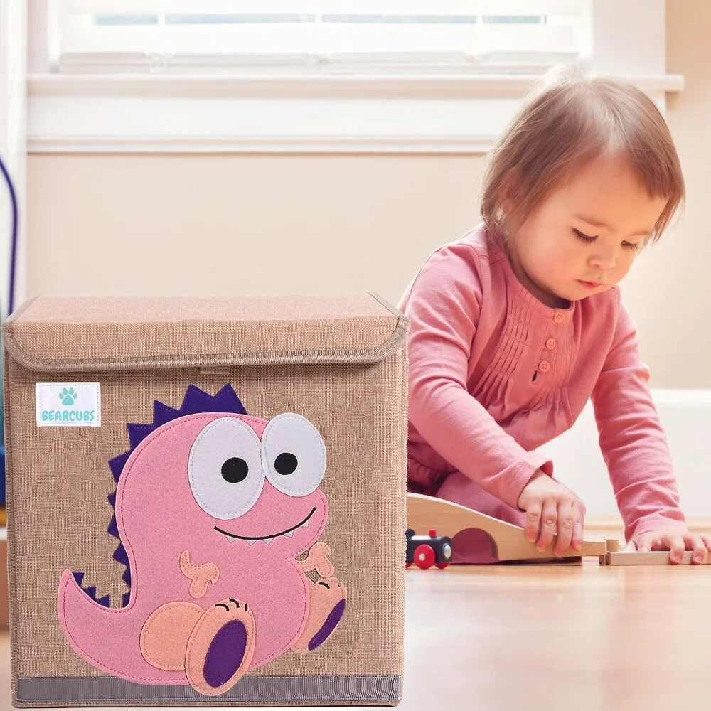 Baby Girl Room Toy Storage Box | Toddler Toy Chest | Pink Dinosaur